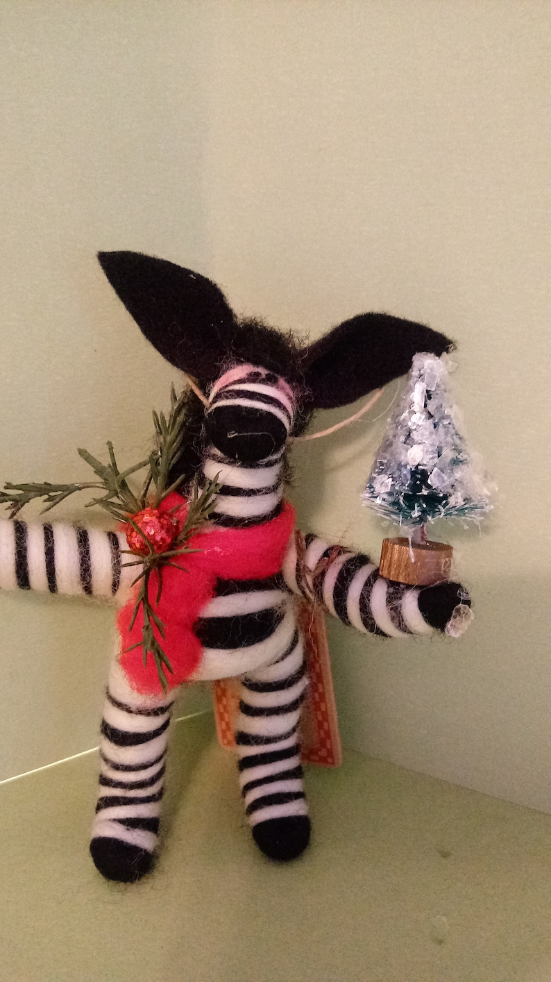 NEW Festive Zebra with Christmas Tree....Made to order...please check shipping time