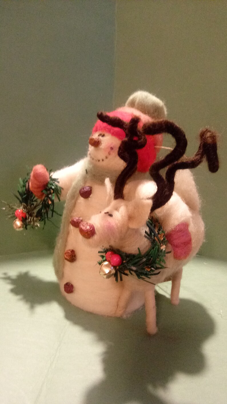 Felted Wool Snowman and Reindeer Ornament image 7