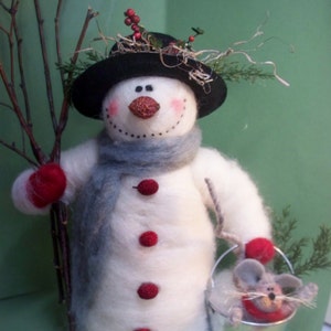 Sam the Snowman Felted Wool  Sculpture