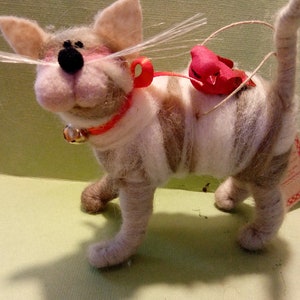 Kitty Cat and Cardinal Christmas Felted Wool Ornament image 1