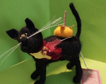 NEW - Pumpkin Cat Felted Wool 4" Ornament