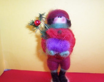 Felted Wool Boy Christmas Shopper.. Made to Order..please check shipping time