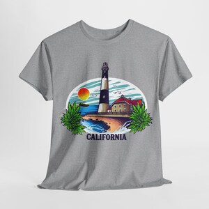Lighthouse California T Shirt, Nautical Beach Graphic Tee, Light House Ocean Shirt, Coastal Summer Top, Men Women Unisex Cotton Tee