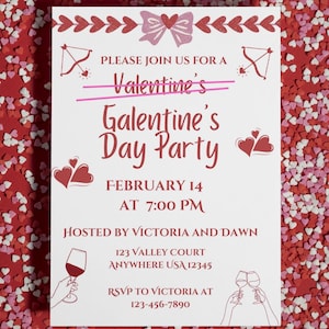 Invitación para fiesta del día de Galentine, invitación imprimible para fiesta del día de Galentine, invitación personalizable para el día de Galentine, reunión de amigas