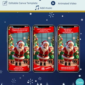 Grappige kerstuitnodigingen digitale download, geanimeerde uitnodiging kerstfeest, bewerkbare canvassjabloon, dansuitnodiging mobiele video