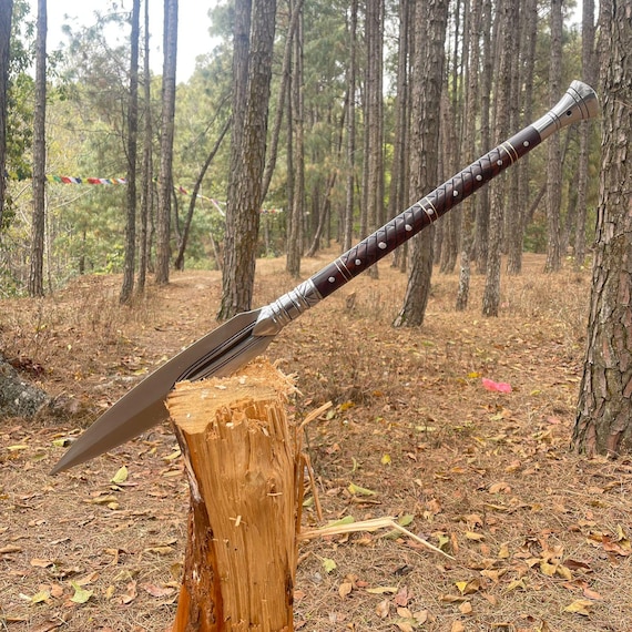 Hand Forged Viking Spear Replica: 12 inch Leaf Spring Blade valentines gift | Personalized