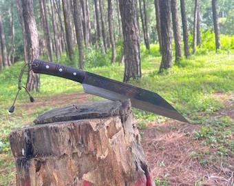 Handmade Seax Knife 12 Inch Leaf Spring Steel Bushcraft with Sheath/Leaf spring of truck/Rosewood Handle/Sharpen/Tempered/Ready to use/knife