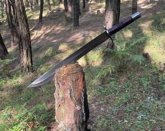 Hand Forged Viking Sword: 19-Inch/Leaf spring of truck/Rosewood Handle/Sharpen/Tempered/Ready to use/knife/knives
