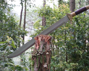 Hand-Forged Viking Sword: 25" 5160 SteelLeaf spring of truck/Rosewood Handle/Sharpen/Tempered/Ready to use/knife/knives/sword