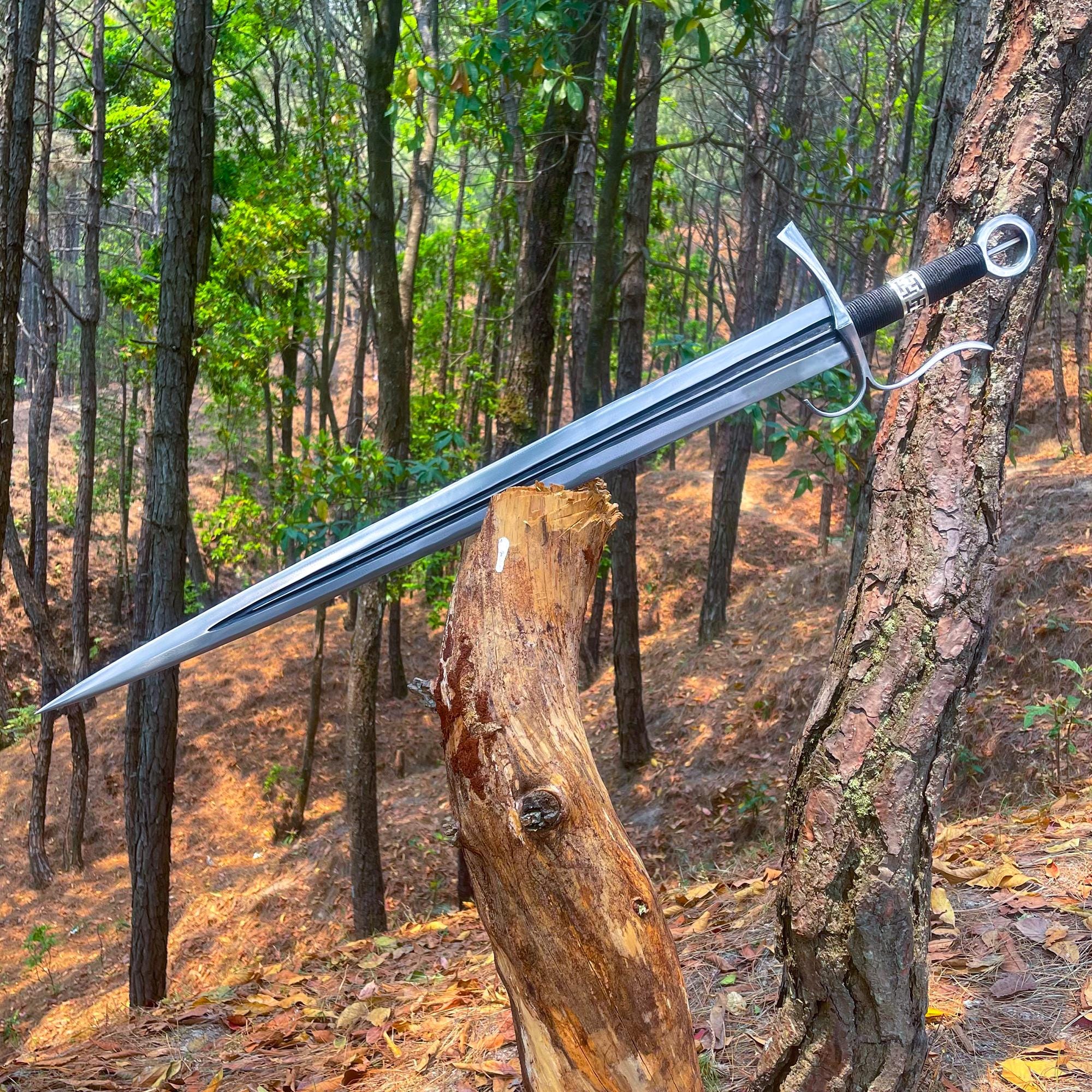 Handmade 31 inch Black Leather Sheath Viking Sword | Handmade Gifts | Made From Leaf Spring 5160 Carbon Steel | Gifts for Him