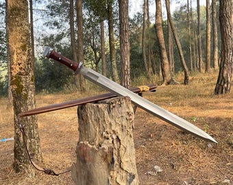 Hand Forged Viking Sword/ Leaf spring of truck/Rosewood Handle/Sharpen/Tempered/Ready to use/knife/knives/sword
