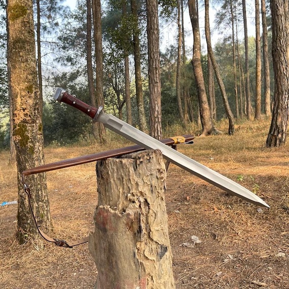 Hand Forged Viking Sword/ Leaf spring of truck/Rosewood Handle/Sharpen/Tempered/Ready to use/knife/knives/sword