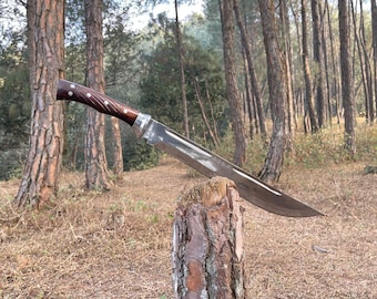 Handmade Machete: Water Tempered Blade, Rosewood Handle |Full tang/ Leaf spring of truck/ Tempered/Sharpen/Working
