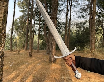 Longsword/ 21" handmade blade with leather sheath/Leaf spring of truck/Rosewood Handle/Sharpen/Tempered/Ready to use/knife/knives