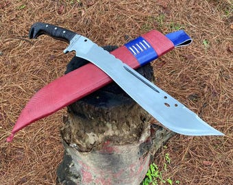 Hand Forged 18" Eli Machete: Carbon Steel Bowie Knife with Rosewood Handle |Leaf spring of truck/Sharpen/Tempered/Ready to use/knife/knive