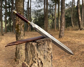 VIKING SWORD/ Hand Forged 20" Sword | Leather Sheath/ Leaf spring of truck/wood Handle/Sharpen/Tempered/Ready to use/knife/knives