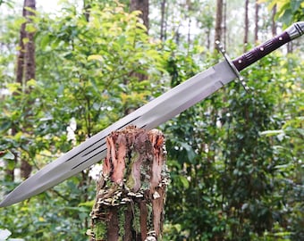 VIKING/Master Sword 25" Hand-Forged sword with sheath/Leaf spring of truck/Rosewood Handle/Sharpen/Tempered/Ready to use/knife/knives