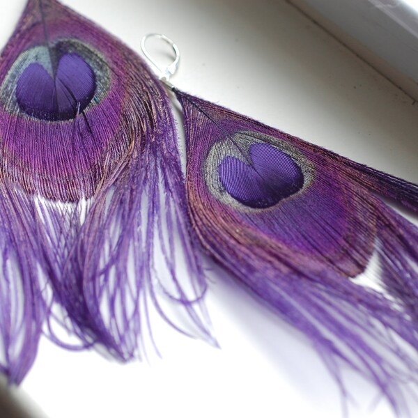 Mezmorize Purple Peacock Feather Earrings
