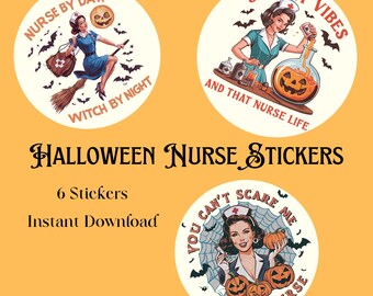 Halloween Nurse Vintage Look Stickers, Instant Download PDF