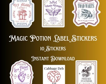 Magic Potion Labels, 10 Halloween Stickers, Digital Download