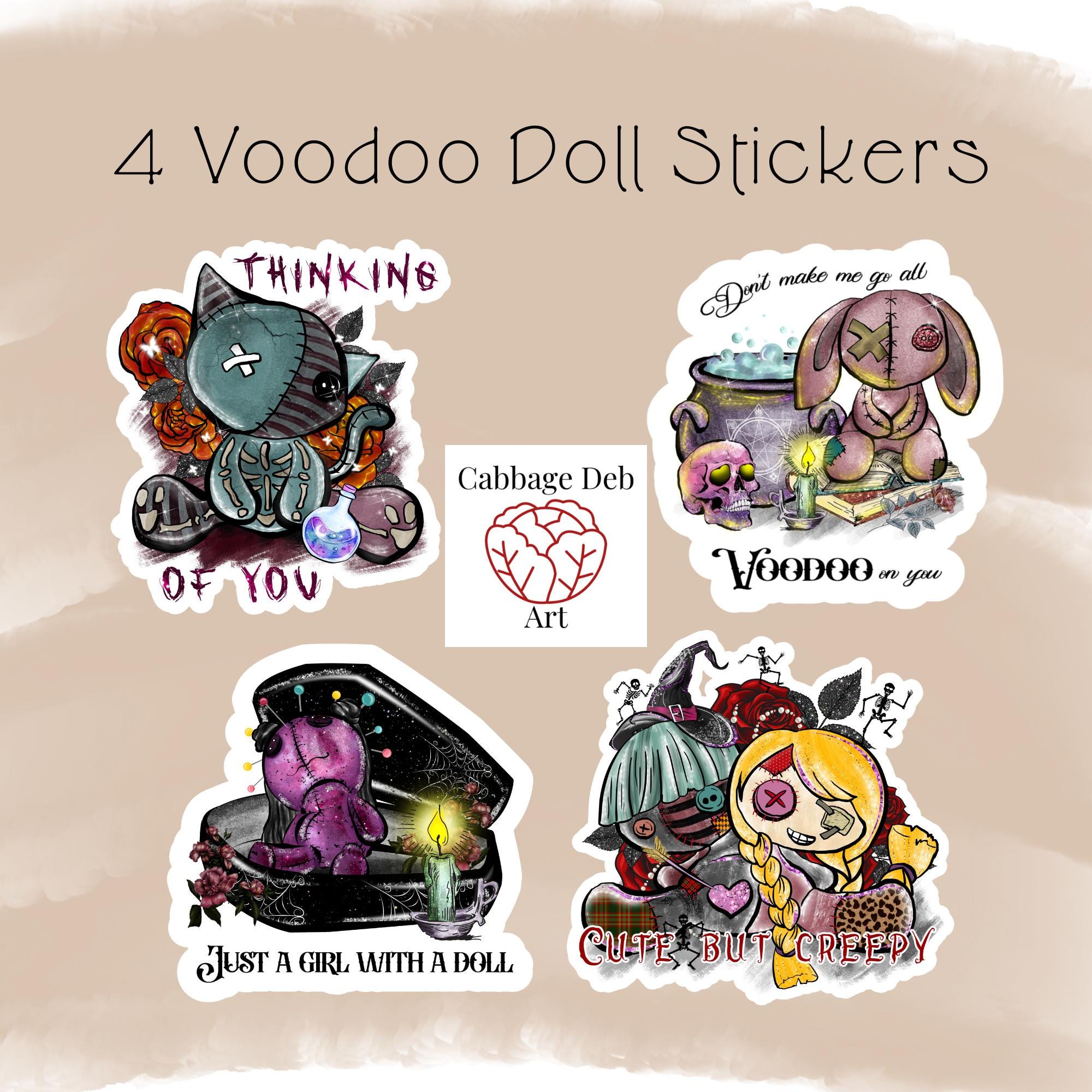 Cute and Creepy Voodoo Dolls Stickers, 4 high quality PNGs, instant download