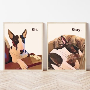 Dog Wall Art, Printable Dog Art, Pet Wall Art, Bull Terrier Art, Dorm Decor, Digital Print, Dog Lover Decor, Animal Prints, Pet Lover Gift