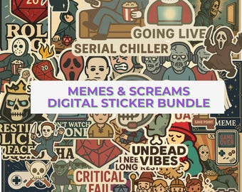 Gamer and Horror Digital Sticker Bundle, DnD RPG Printable Sticker Set, Print and Cut Stickers, Geek Gift Sticker Bundle, Digital Download