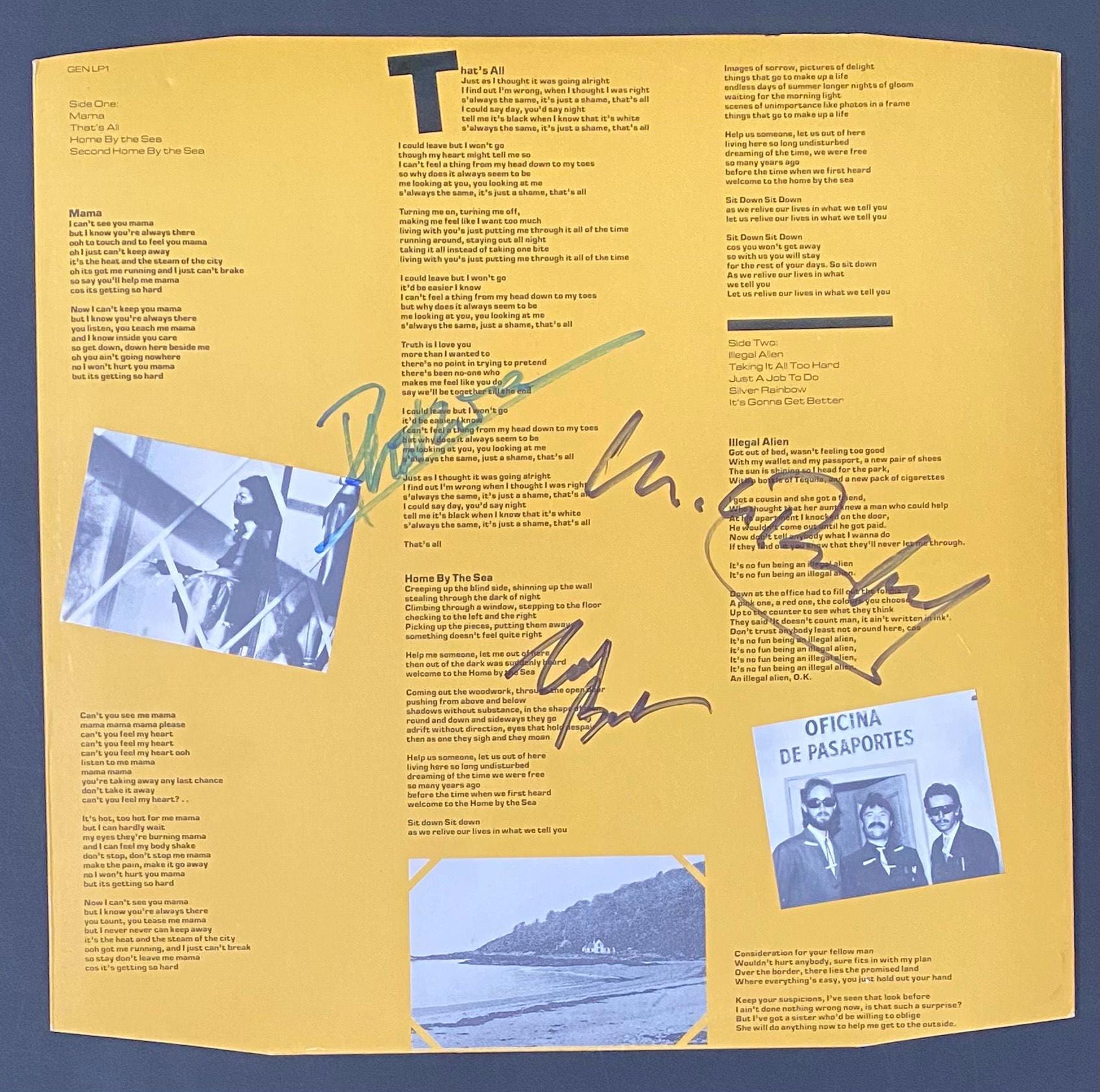 Genesis Autograph On LP Inner Sleeve With COA