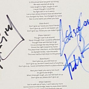 Peter Gabriel And Kate Bush Autograph A4 Sheet With COA