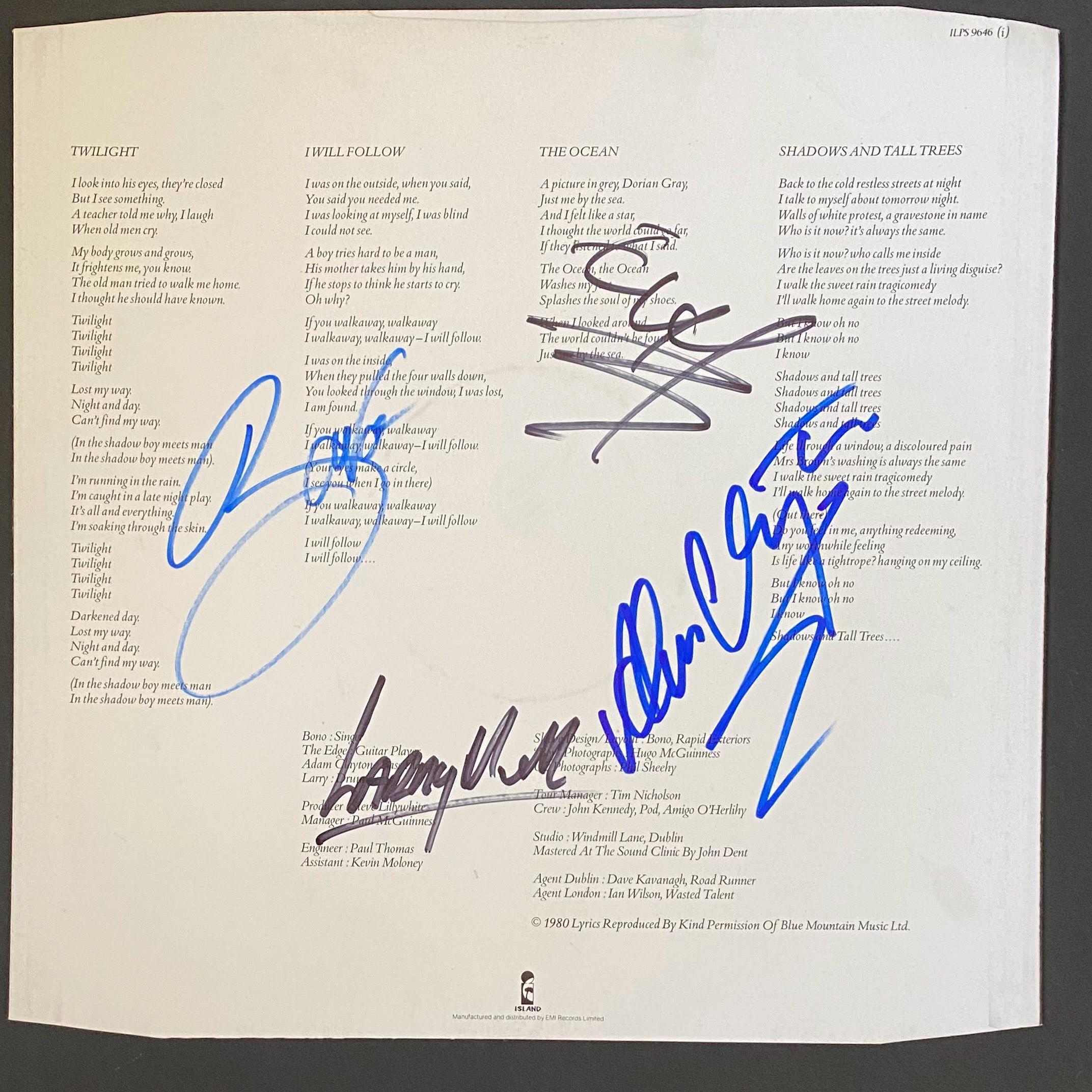 U2 Autograph on Original LP Inner Sleeve With COA - Etsy