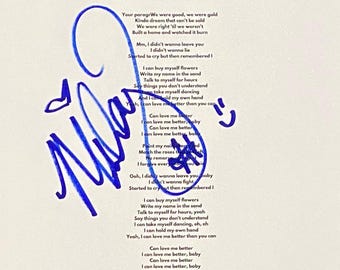 Framed Miley Cyrus Flowers Signed A4 Lyric Sheet Autographed