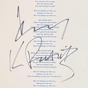 Lenny Kravitz Autograph On A4 Lyric Page With COA