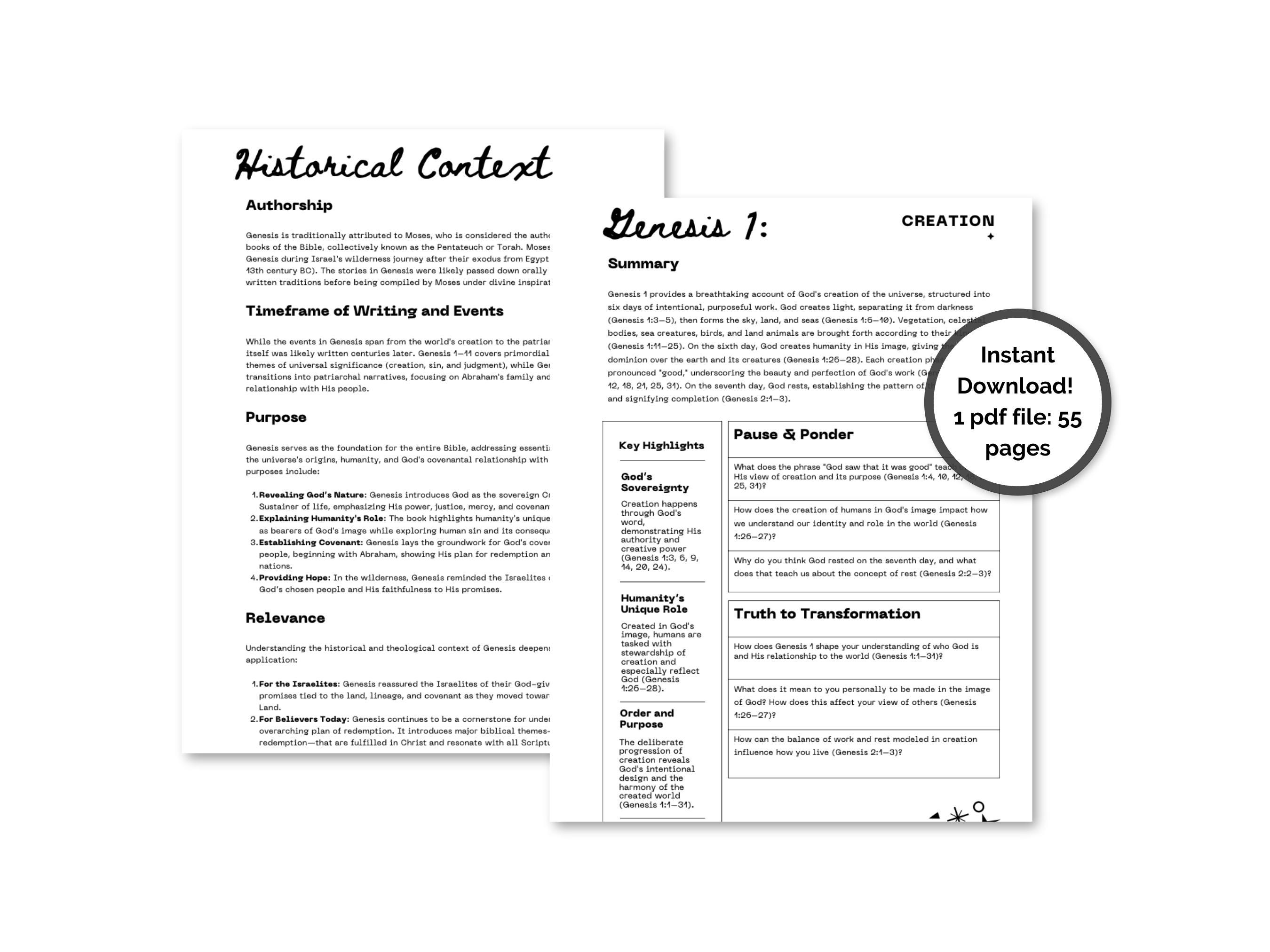 Genesis Overview Study Guide Genesis Bible Study Guide: Old Testament Overview (digital Download) - Etsy