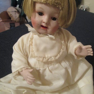 Antique Reproduction pm Grete 3/0 bisque 12” Doll By Gallery Originals Restrung