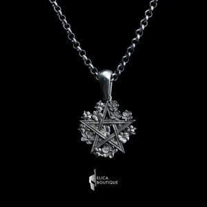 Silver Pentagram wiccan necklace for men in silver, Oxidized pentacle necklace for boyfriend, Satanic necklace for best friend.