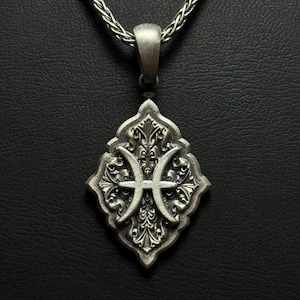 Zodiac Pisces Pendant Necklace - Handmade Silver Pendant for Astrology Lovers, Vintage  Pisces Jewelry for Men and Women