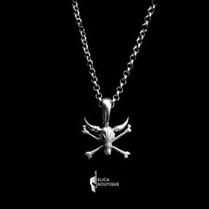 Bull Skull Crossbones Pendant - Sterling Silver Gothic Necklace - Unique Western Jewelry Gift for Him or Her - Edgy Cowboy Style.