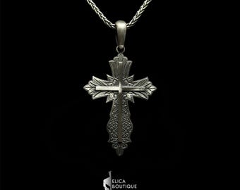 Solid Silver Crucifix Cross Necklace , Christian Religious Jewelry, Cross Pendant, Faith Statement Piece.