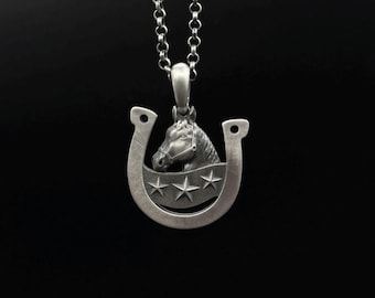 Collana in argento sterling con pendente a forma di ferro di cavallo, gioiello equestre, portafortuna, regalo per gli amanti dei cavalli, collana in stile western.