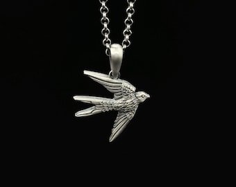 Silver Bird  Pendant Necklace -  Bird, Jewelry for   Bird Lovers, Unique Gift, Handmade Silver Necklace.