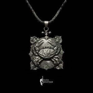Zodiac Cancer Pendant Necklace For Astrology, Silver Crab Charm, Horoscope Gift For Him