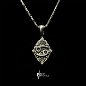 Vintage Cancer Necklace: Handcrafted Silver Pendant for Astrology Fans, Zodiac Jewelry Gift for Him or Her