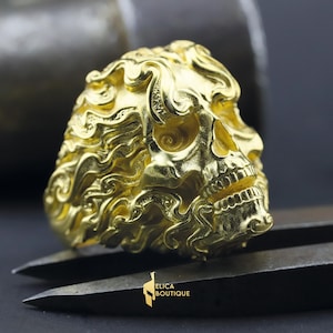 Solid Gold Skull Ring, Skull Ring, Gold Ring, Unique Gift, Gothic Jewelry, 30th Birthday Gift For Men, Christmas Gift