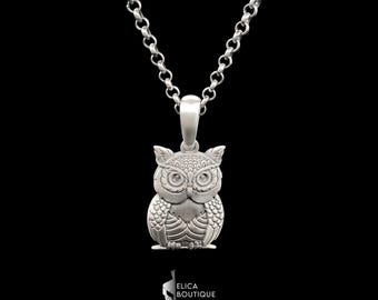 Silver Owl Pendant Necklace, Handmade Animal Totem Jewelry, Wisdom Symbol Charm, Unique Gift for Her, Nature-Inspired Owl Necklace.