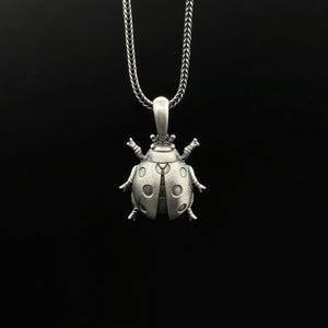Silver Ladybug  Figure Pendant Necklace - Ladybug  Figure, Jewelry for  Ladybug  Figure Lovers,Unique Gift, Handmade Silver Necklace.