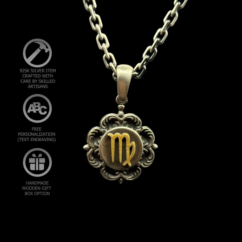 Vintage Virgo Zodiac Pendant Necklace, 925 Sterling Silver - Etsy