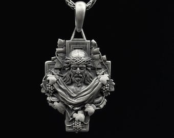 Handcrafted Jesus Pendant Necklace – Religious Pewter Jewelry, Christian Cross Necklace, Faith-Inspired Gift for Men and Women.