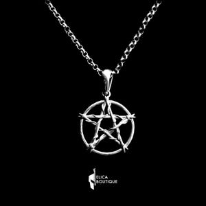 Silver Pentagram wiccan necklace for men in silver, Oxidized pentacle necklace for boyfriend, Satanic necklace for best friend.
