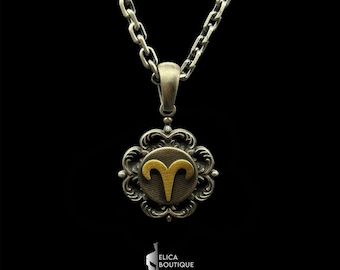 Vintage Aries Zodiac Pendant Necklace, 925 Sterling Silver