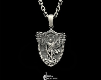 Saint Archangel Michael Necklace, Sterling Silver Archangel Necklace, Religious Catholic Jewelry, Memorial Birthday Gift For Him, Her